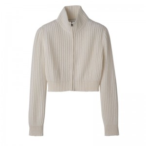 Women Longchamp Zip Collar Short Cardigan Cream | Ireland-208XKEOBS