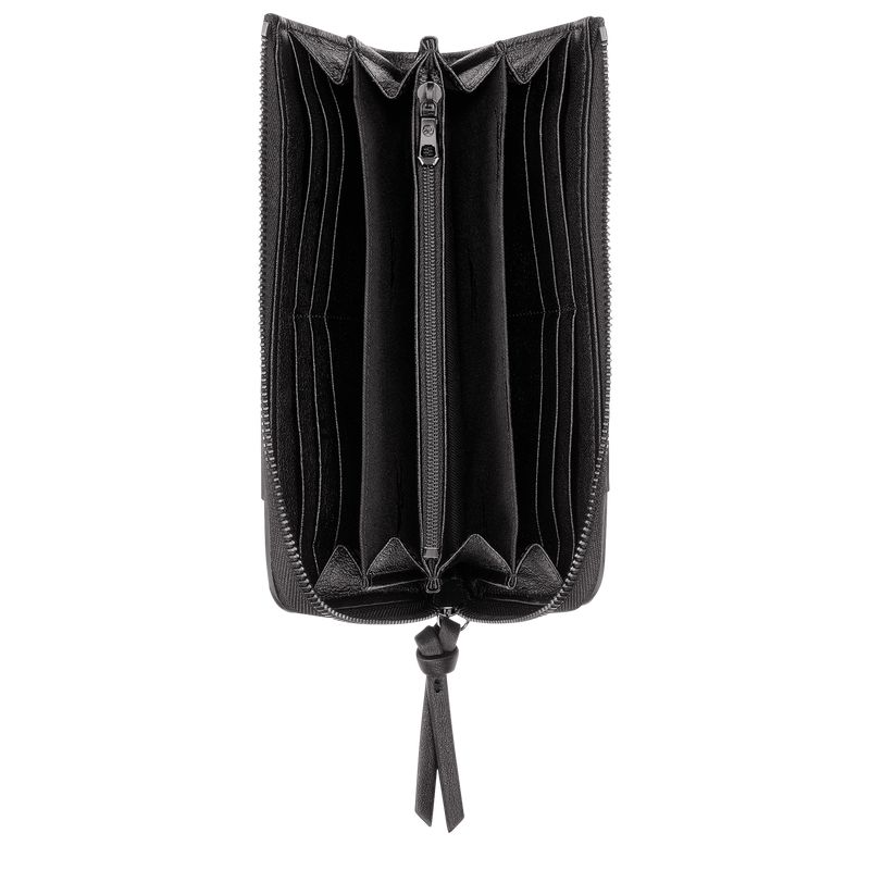 Men Longchamp 3D Zip Around Wallet Black | Ireland-240QEVFXL