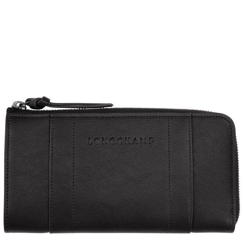 Men Longchamp 3D Zip Around Wallet Black | Ireland-240QEVFXL