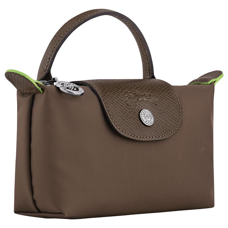 Men Longchamp Le Pliage Green With Handle Pouch Dark Brown | Ireland-512MGDOFB