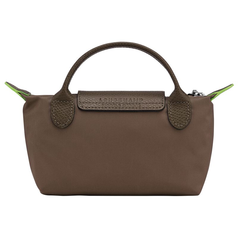 Men Longchamp Le Pliage Green With Handle Pouch Dark Brown | Ireland-512MGDOFB
