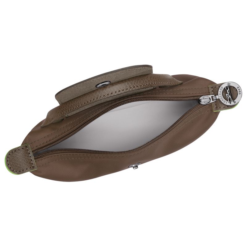 Men Longchamp Le Pliage Green With Handle Pouch Dark Brown | Ireland-512MGDOFB