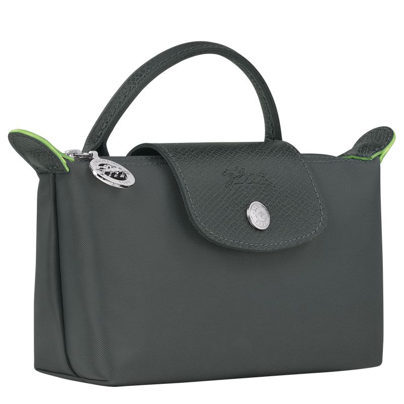Men Longchamp Le Pliage Green With Handle Pouch Deep Grey | Ireland-265FNUMYR