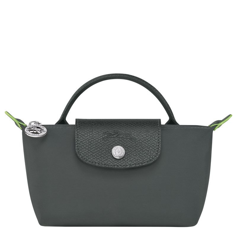 Men Longchamp Le Pliage Green With Handle Pouch Deep Grey | Ireland-265FNUMYR