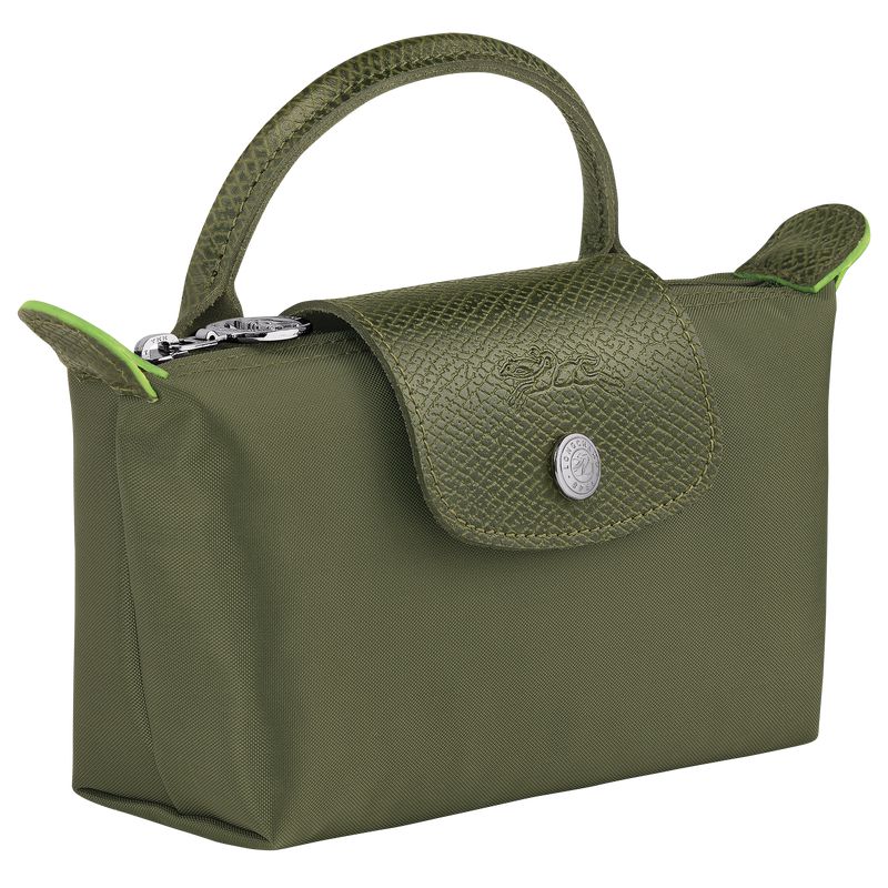 Men Longchamp Le Pliage Green With Handle Pouch Dark Green | Ireland-217XMGNYU
