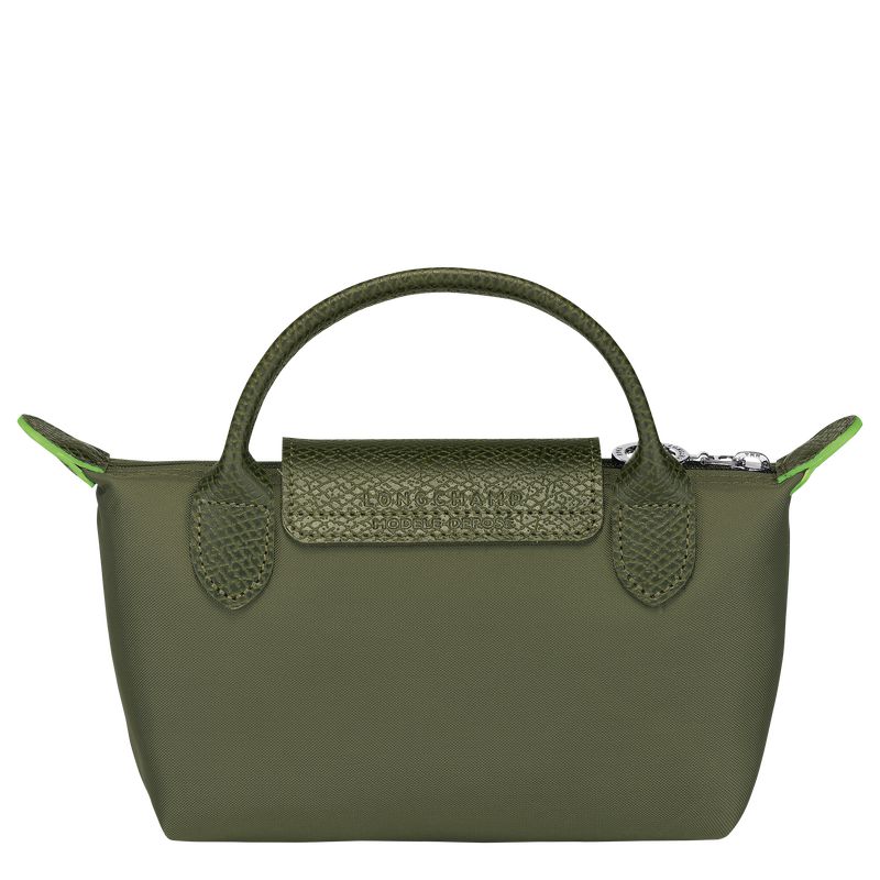 Men Longchamp Le Pliage Green With Handle Pouch Dark Green | Ireland-217XMGNYU