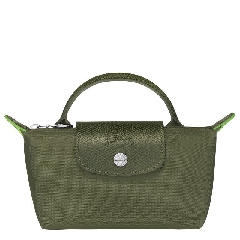 Men Longchamp Le Pliage Green With Handle Pouch Dark Green | Ireland-217XMGNYU