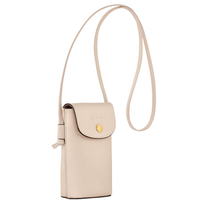 Men Longchamp Épure With Leather Lace Phone Case Beige | Ireland-021ZVCDGU