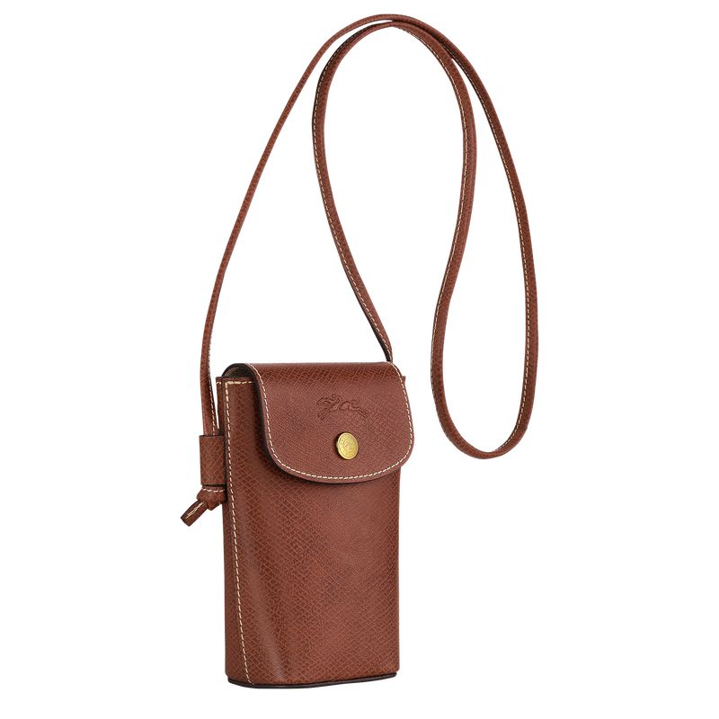 Men Longchamp Épure With Leather Lace Phone Case Brown | Ireland-258MQGEZY
