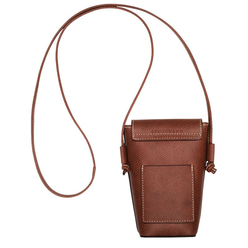 Men Longchamp Épure With Leather Lace Phone Case Brown | Ireland-258MQGEZY