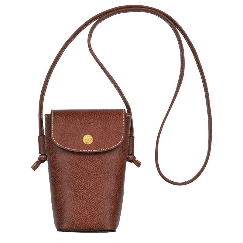 Men Longchamp Épure With Leather Lace Phone Case Brown | Ireland-258MQGEZY
