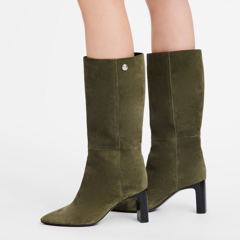 Women Longchamp Allure Heel Boots Khaki | Ireland-937CGPWEN