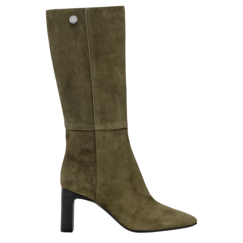 Women Longchamp Allure Heel Boots Khaki | Ireland-937CGPWEN