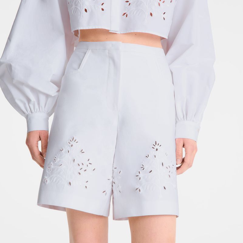 Women Longchamp Bermuda Shorts White | Ireland-307EVOMKC