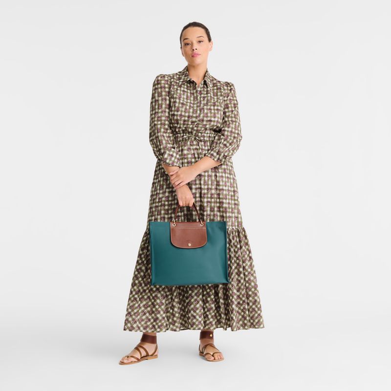 Women Longchamp Cabas L Tote Bag Blue Green | Ireland-190OGLVQZ