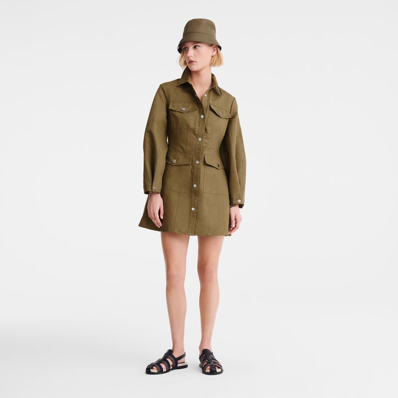 Women Longchamp Canvas Dress Olive | Ireland-893UNXBPK