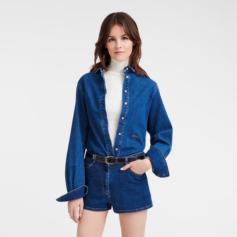 Women Longchamp Denim Shirts Blue | Ireland-127RXMFLZ