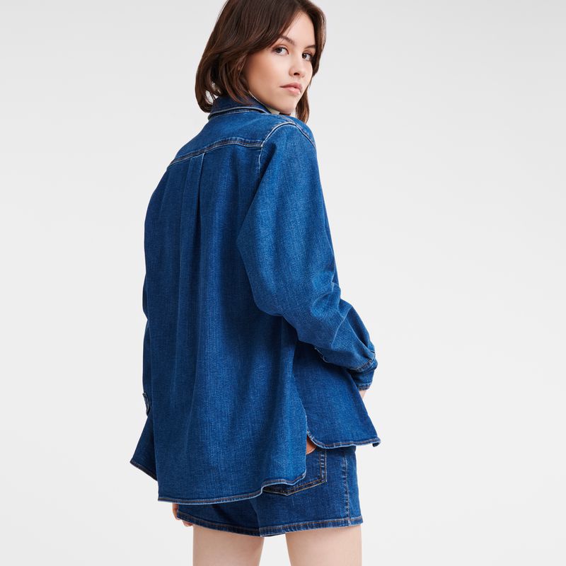 Women Longchamp Denim Shirts Blue | Ireland-127RXMFLZ