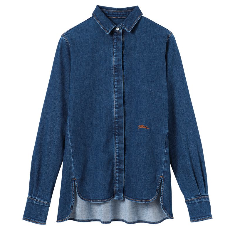 Women Longchamp Denim Shirts Blue | Ireland-127RXMFLZ
