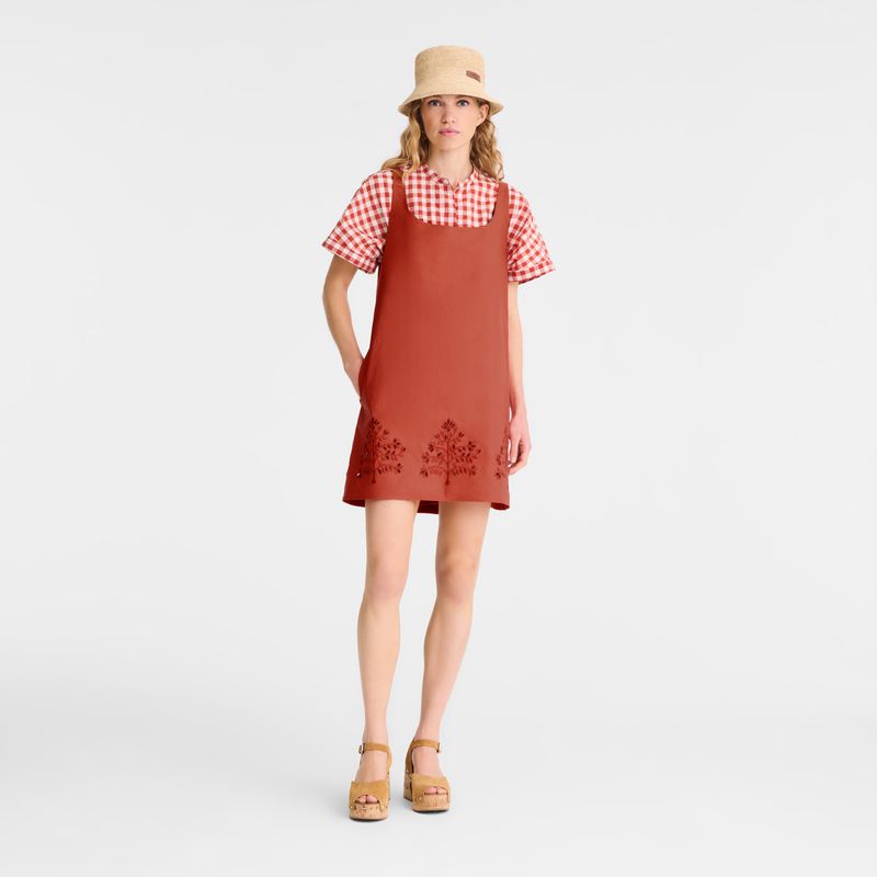 Women Longchamp Embroidered Canvas Dress Pink | Ireland-859FMWXAQ