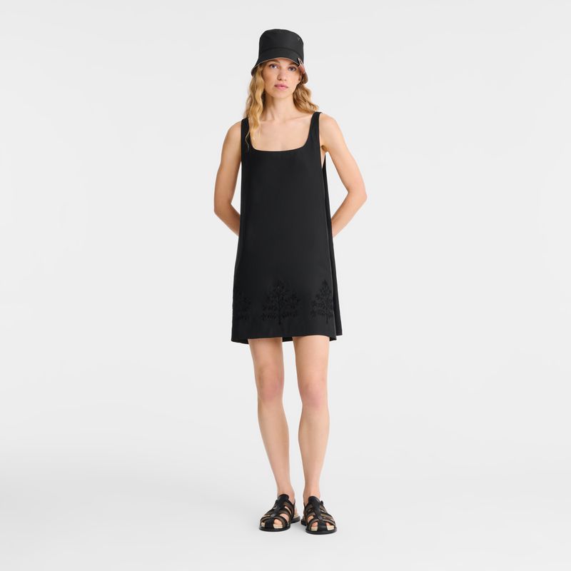 Women Longchamp Embroidered Canvas Dress Black | Ireland-357ZIPBHJ