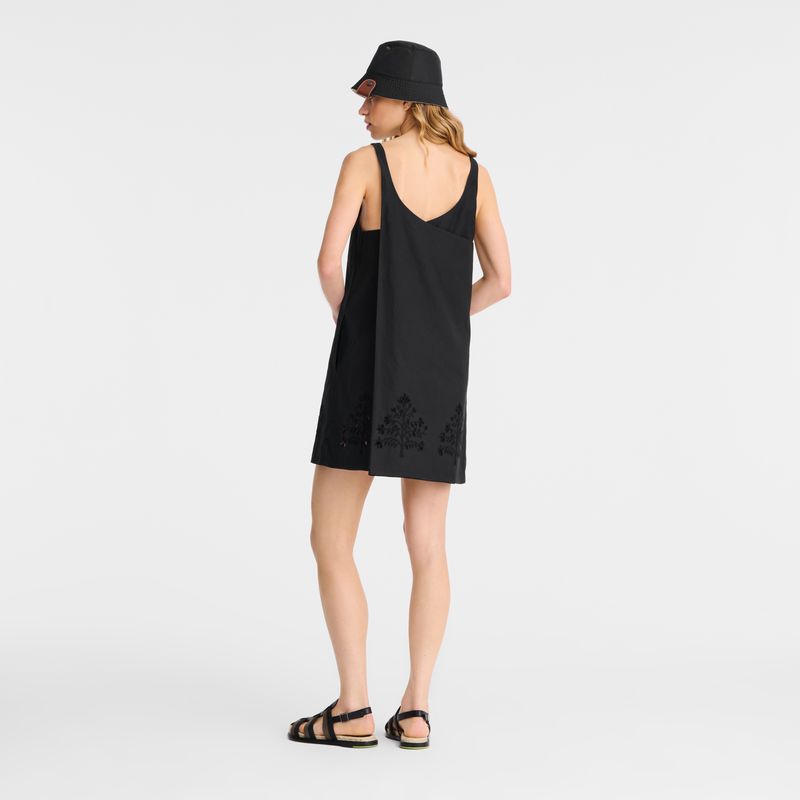 Women Longchamp Embroidered Canvas Dress Black | Ireland-357ZIPBHJ