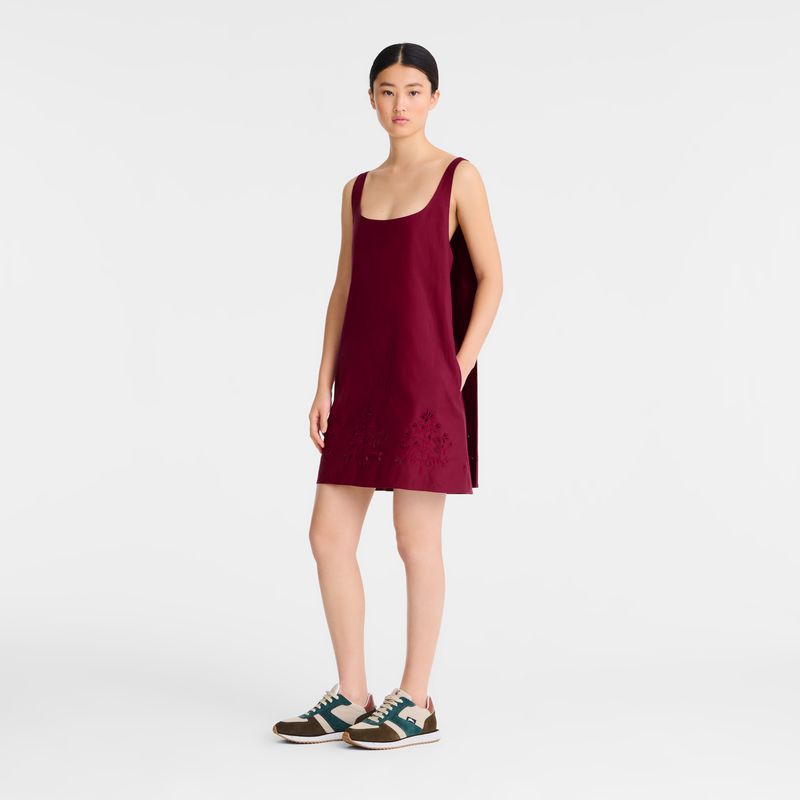 Women Longchamp Embroidered Canvas Dress Dark Red | Ireland-960ZXWDCL