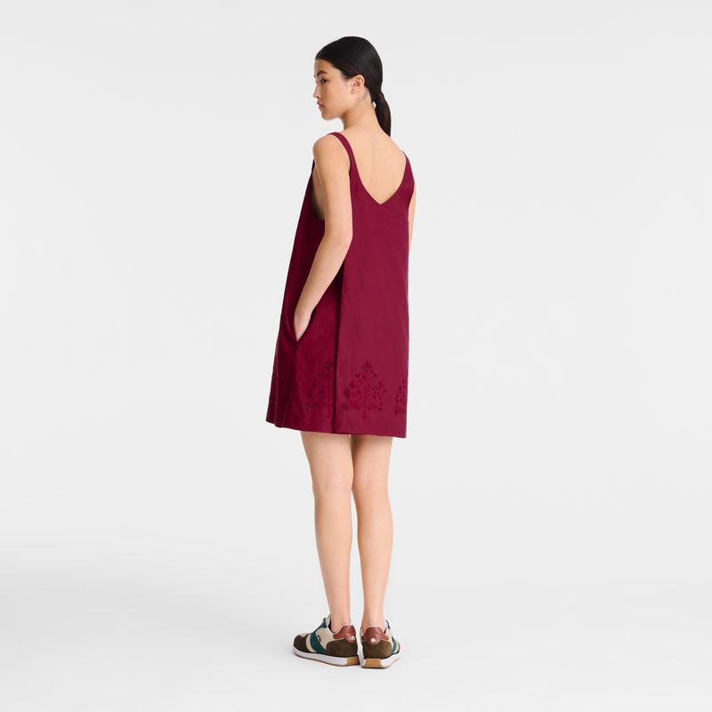 Women Longchamp Embroidered Canvas Dress Dark Red | Ireland-960ZXWDCL