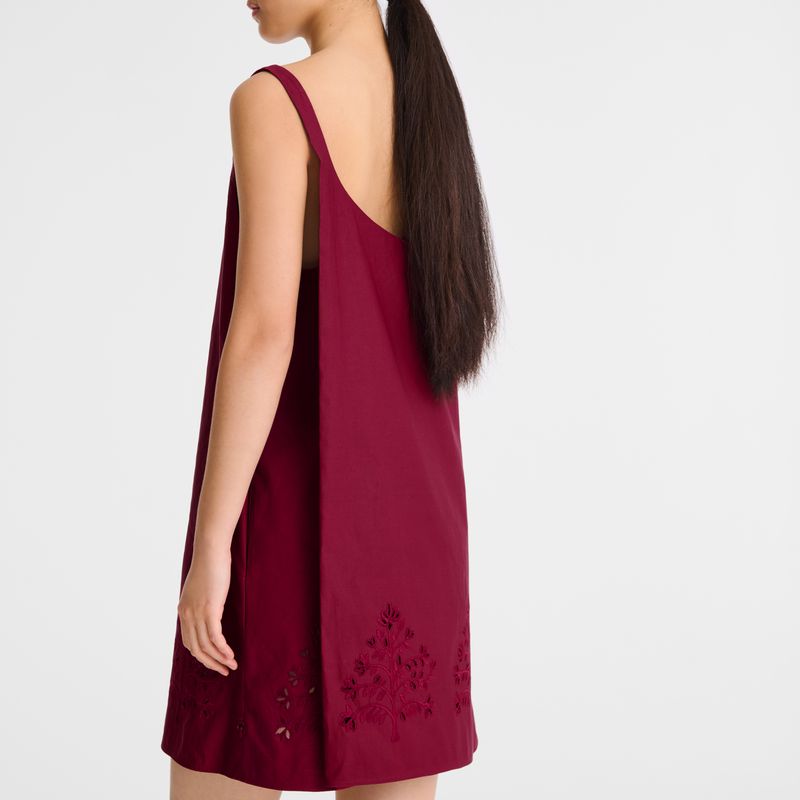 Women Longchamp Embroidered Canvas Dress Dark Red | Ireland-960ZXWDCL