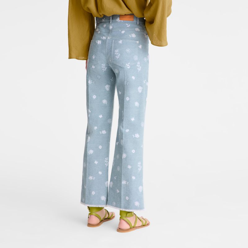 Women Longchamp Embroidered Denim Jeans Blue | Ireland-263AXNPWE