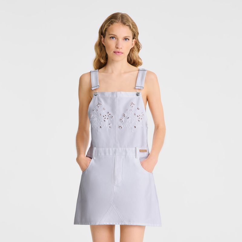 Women Longchamp Embroidered Gabardine Dress White | Ireland-678NUFMED