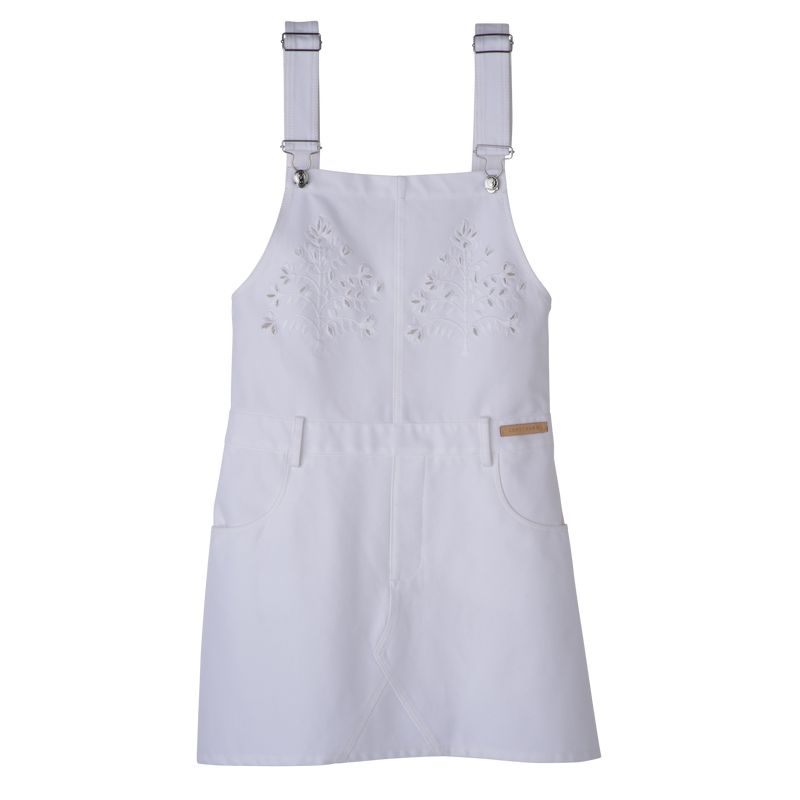 Women Longchamp Embroidered Gabardine Dress White | Ireland-678NUFMED