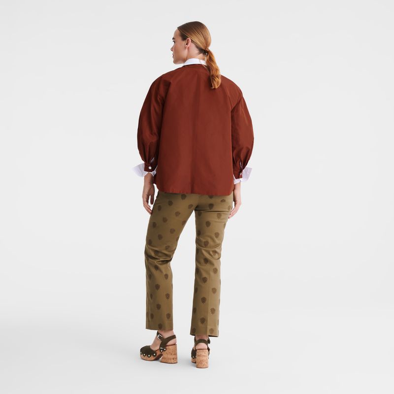 Women Longchamp Embroidered Gabardine Pants Olive | Ireland-384IWUGHD
