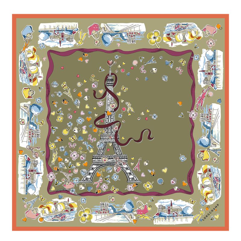 Women Longchamp Equestrian Tower 50 Scarf Olive / Multicolor | Ireland-583DWUEJP