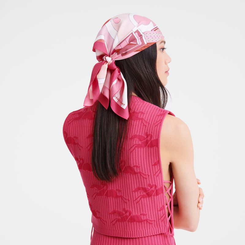 Women Longchamp Equestrian Tower 70 Scarf Pink | Ireland-032RFTPGC