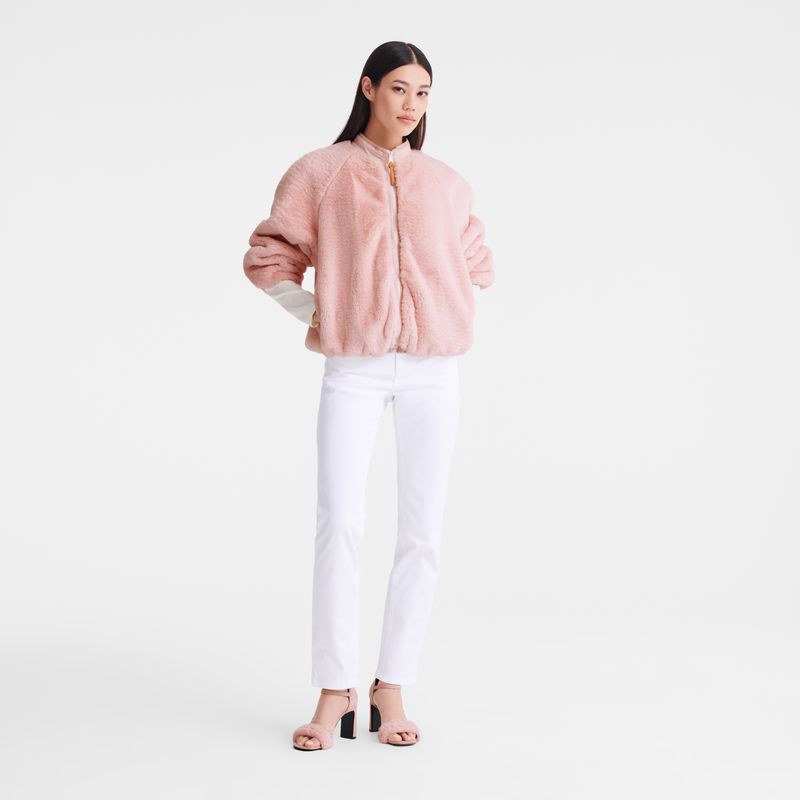 Women Longchamp Faux Fur Jacket Rose | Ireland-975GNMQUS