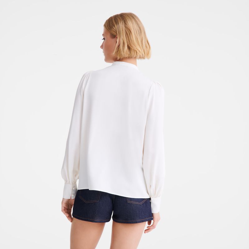 Women Longchamp Fluid Crepe Blouse Cream | Ireland-372SNRPYH