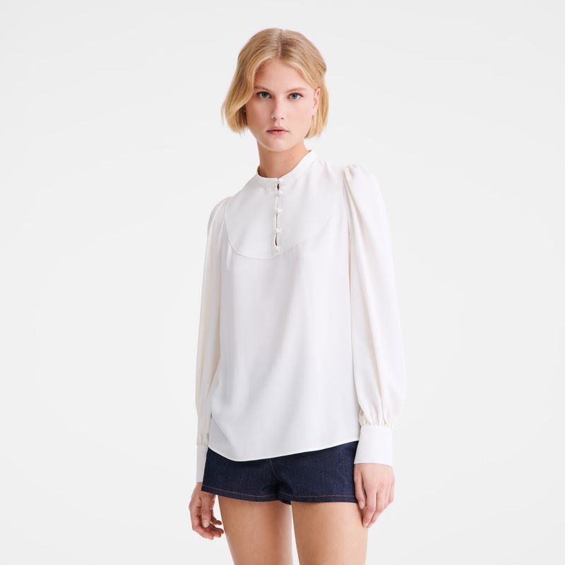 Women Longchamp Fluid Crepe Blouse Cream | Ireland-372SNRPYH