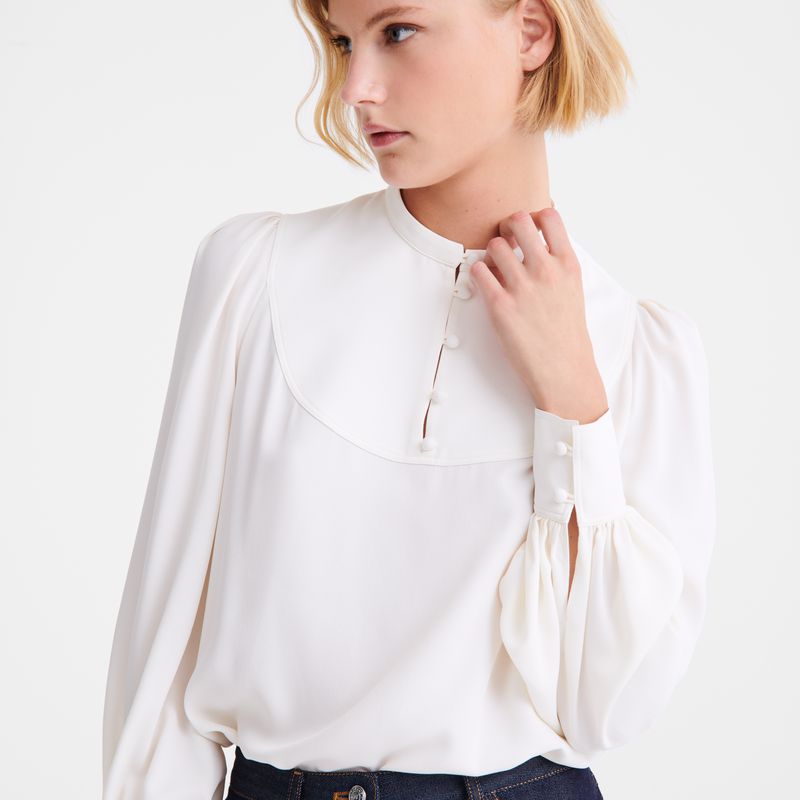 Women Longchamp Fluid Crepe Blouse Cream | Ireland-372SNRPYH