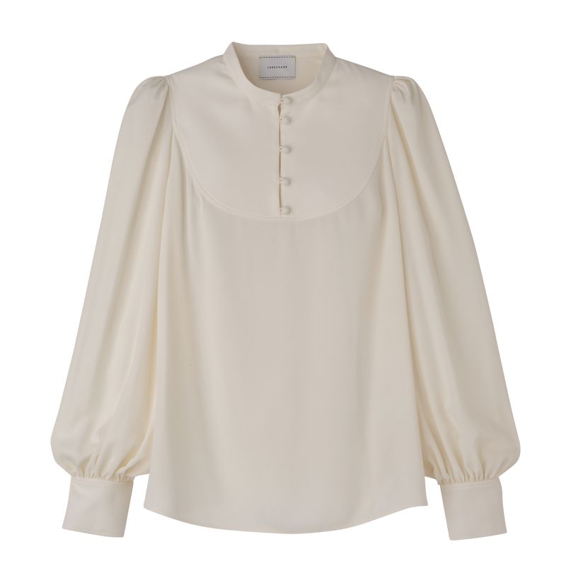 Women Longchamp Fluid Crepe Blouse Cream | Ireland-372SNRPYH
