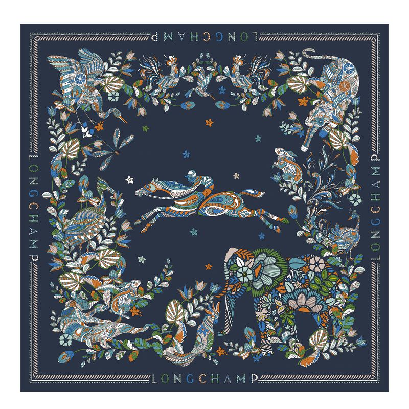 Women Longchamp Forêt 90 Scarf Navy | Ireland-034XGTJRU