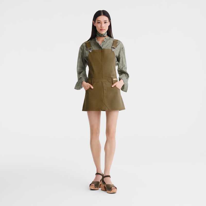 Women Longchamp Gabardine Dress Olive | Ireland-140PWAJZO