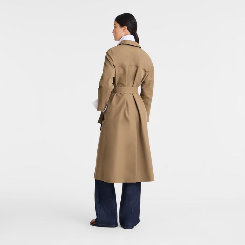 Women Longchamp Gabardine Trench Coat Brown | Ireland-316THMRWU