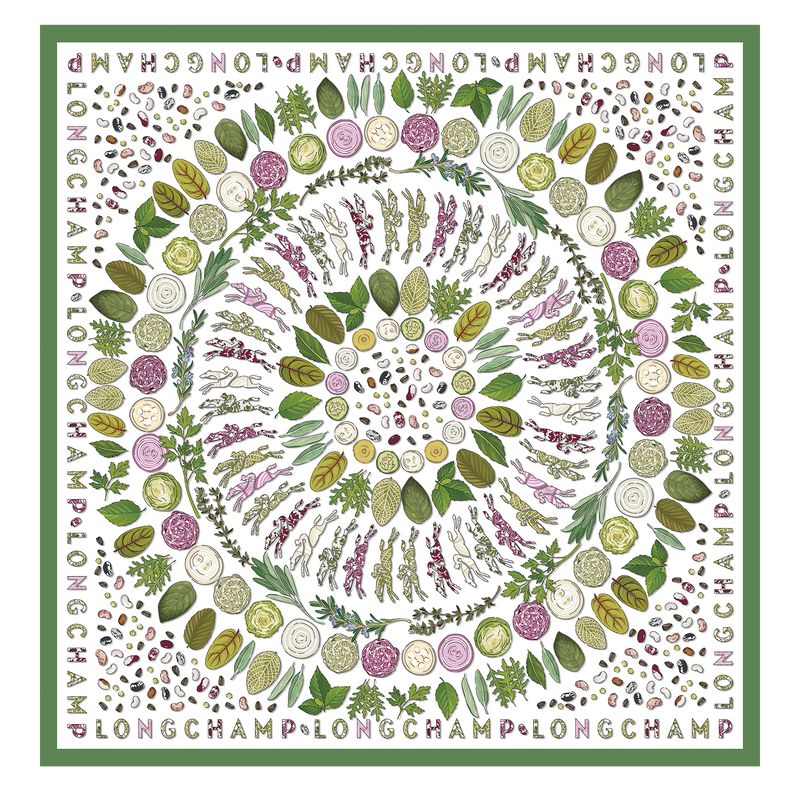 Women Longchamp Herbarium 90 Scarf Green | Ireland-561URSQKX