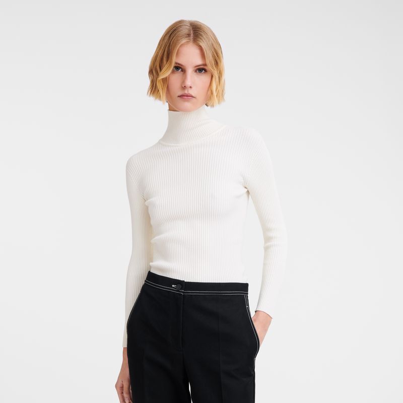 Women Longchamp High Collar Fitted Jumper Cream | Ireland-046IZSKTL