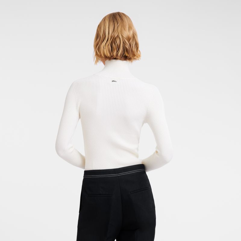 Women Longchamp High Collar Fitted Jumper Cream | Ireland-046IZSKTL
