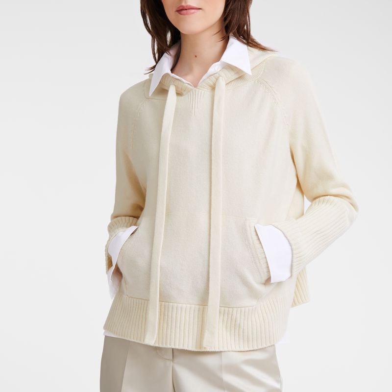 Women Longchamp Hoodie Jumper Cream | Ireland-746GOEXSI