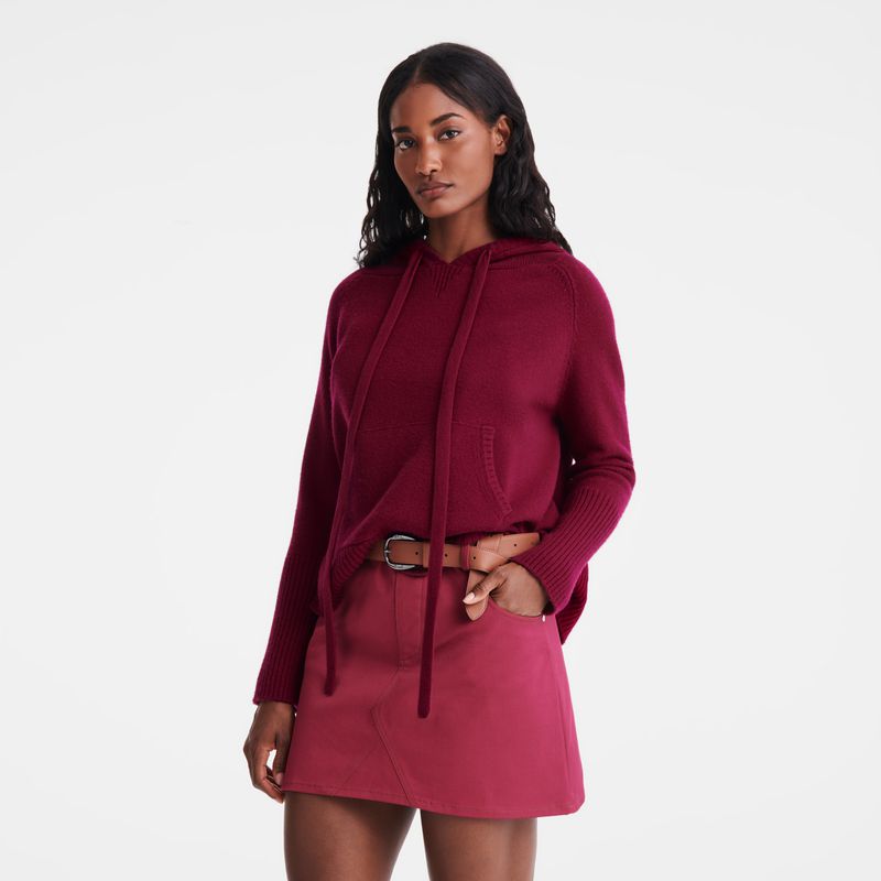 Women Longchamp Hoodie Jumper Dark Red | Ireland-256YSJTIQ