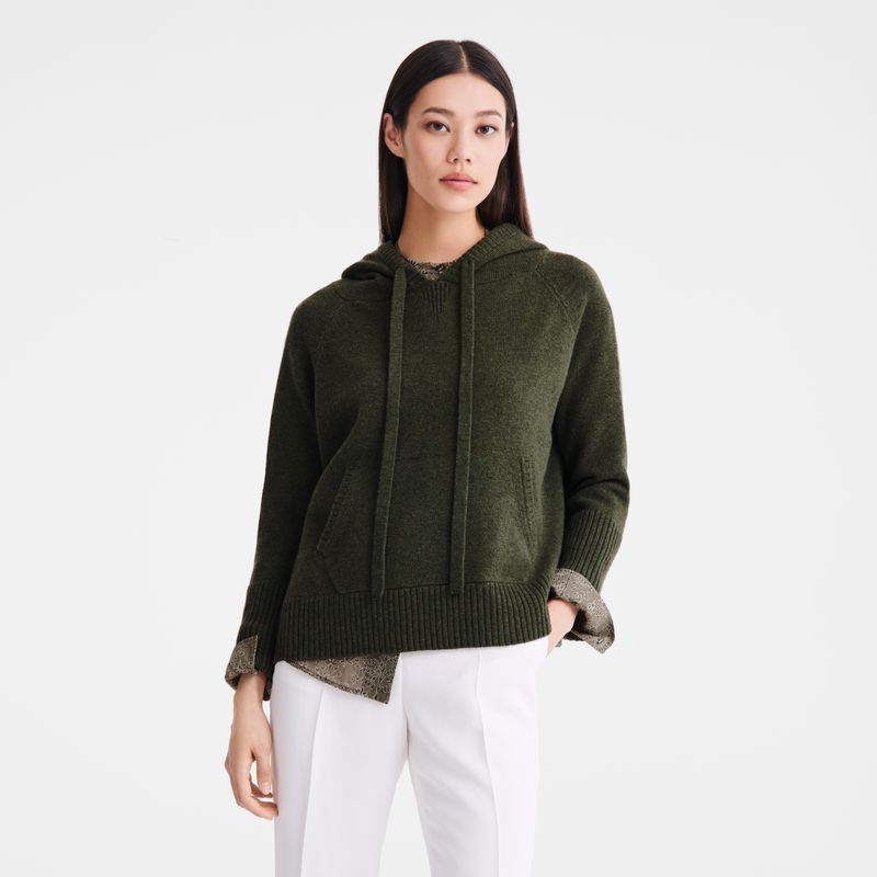 Women Longchamp Hoodie Jumper Khaki | Ireland-026NDHBAV