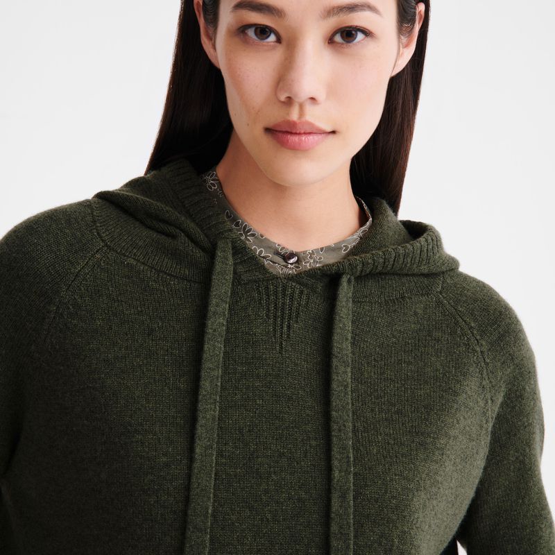 Women Longchamp Hoodie Jumper Khaki | Ireland-026NDHBAV